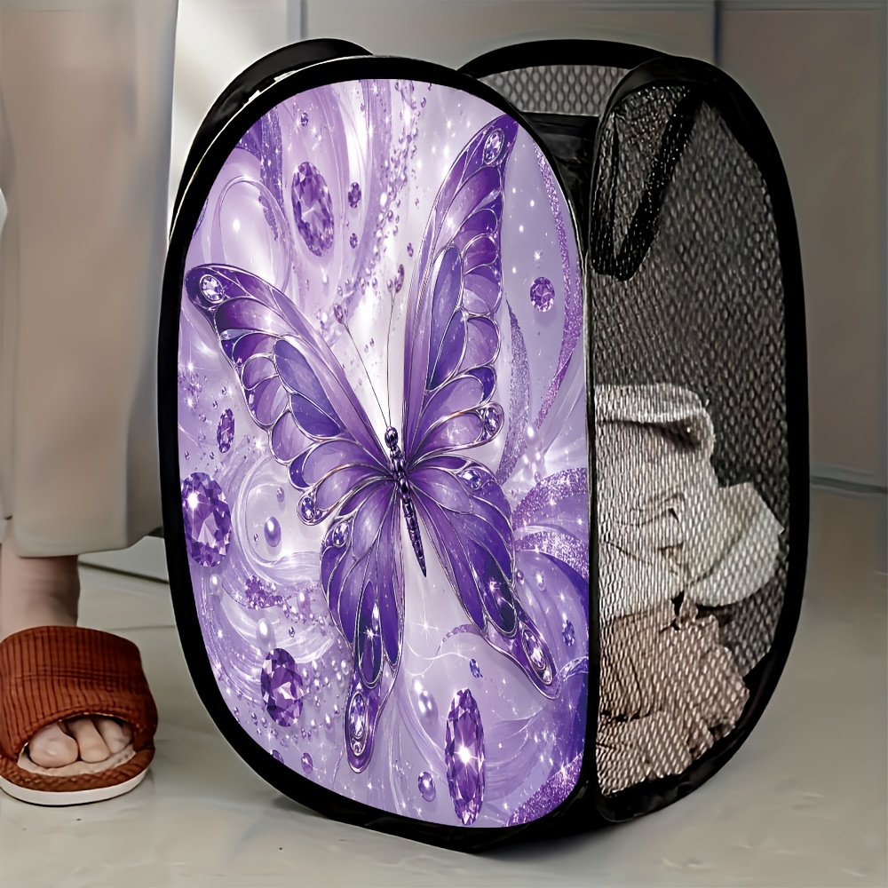 TEMU 1pc Elegant Purple Mesh Pop-up Laundry Hamper For Easy Organization And Space-saving Storage