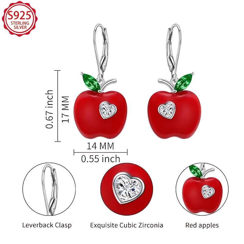 Women's S925 Sterling Silvery Red Apple Ear Cuffs