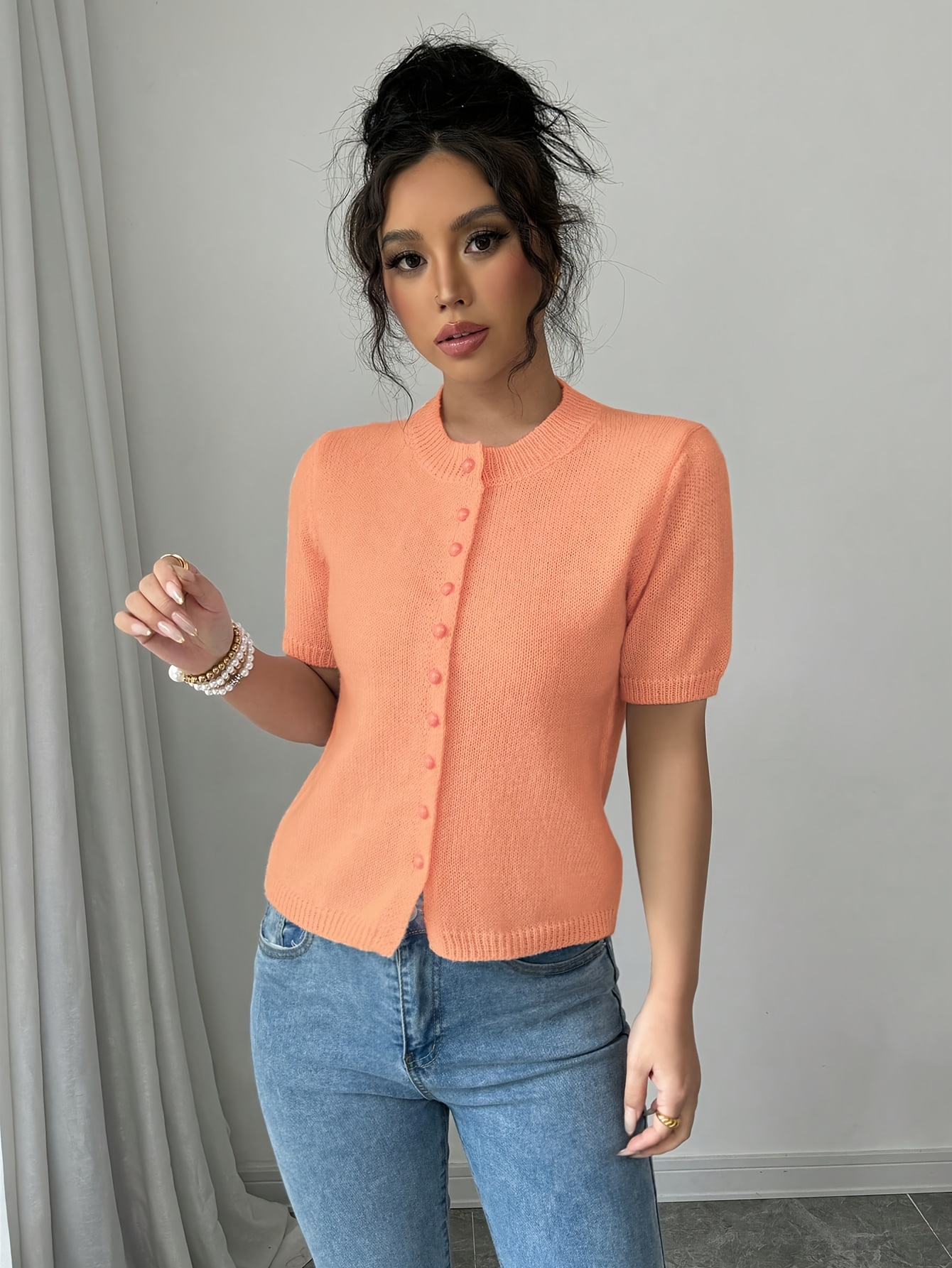 Pink Orange Cardigan Outfits Women's Elegant Knit Cardigan Soft