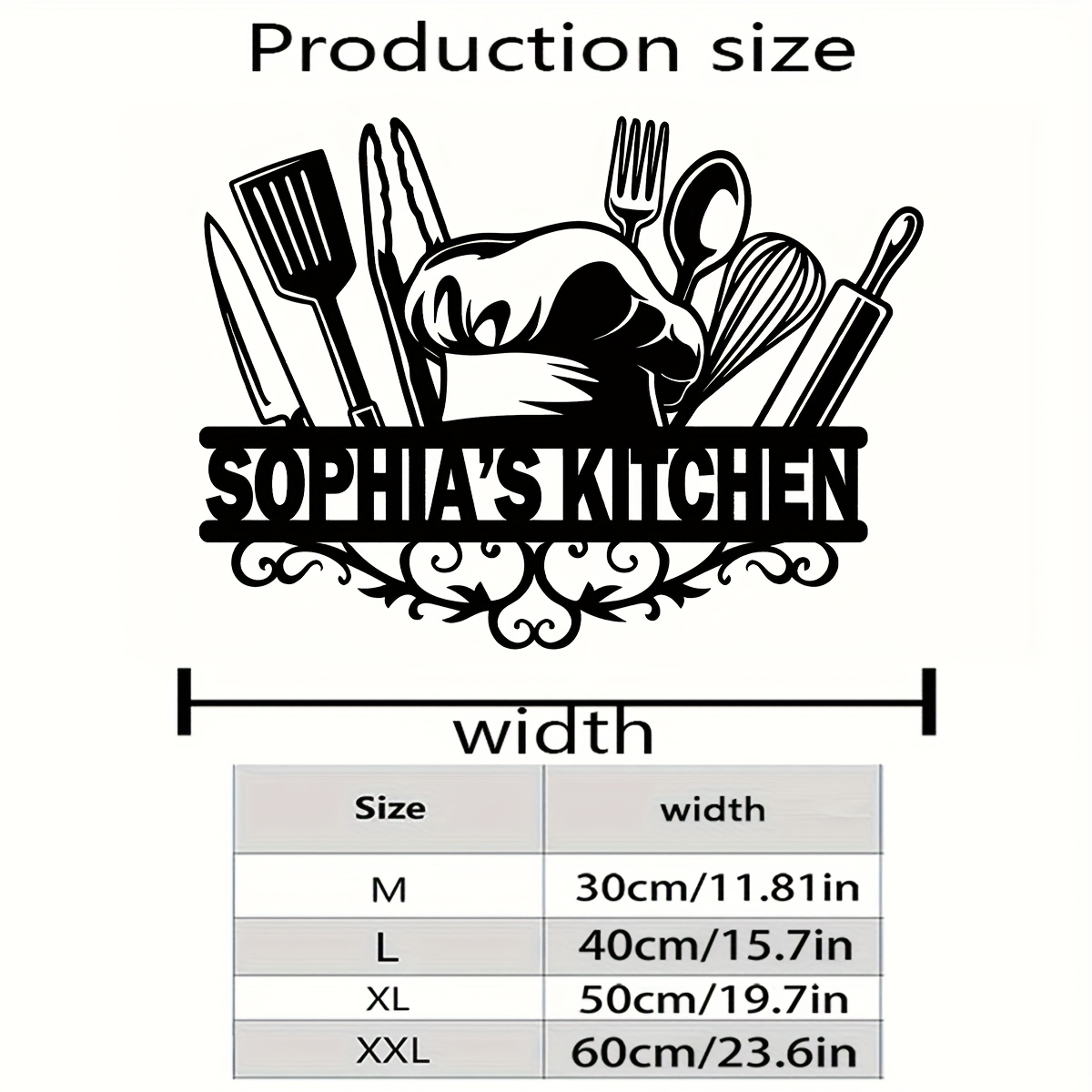 TEMU 1 Customizable Kitchen Personalized Signage, Iron Wall Art Hanging Decor, Chef Hat And Kitchenware Silhouette Wall Art For Door Decor, Living
