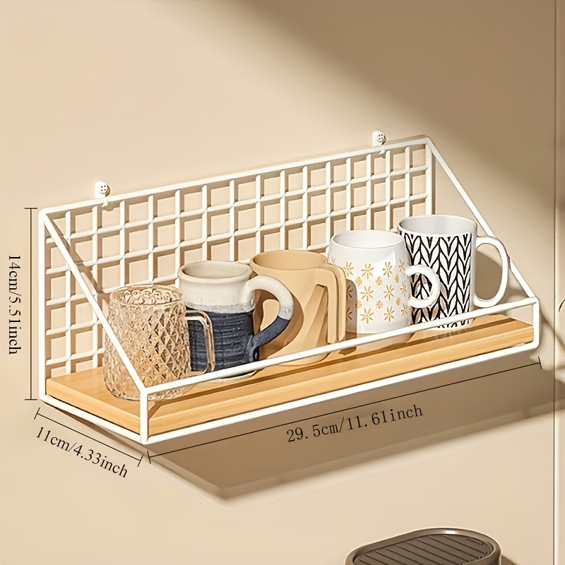 TEMU Wall-mounted Heavy-duty Storage Rack, Sturdy Iron, With Fence To Prevent Items From Falling, Kitchen, Bathroom, Garage, Sundries Storage, Strong