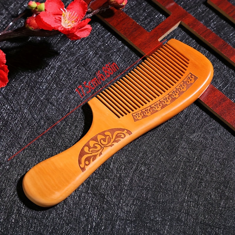 

1pc/4pcs Natural Carved Peach Wooden Comb Thickened Durable Wooden Comb Anti-static Hairdressing Hair Styling Comb