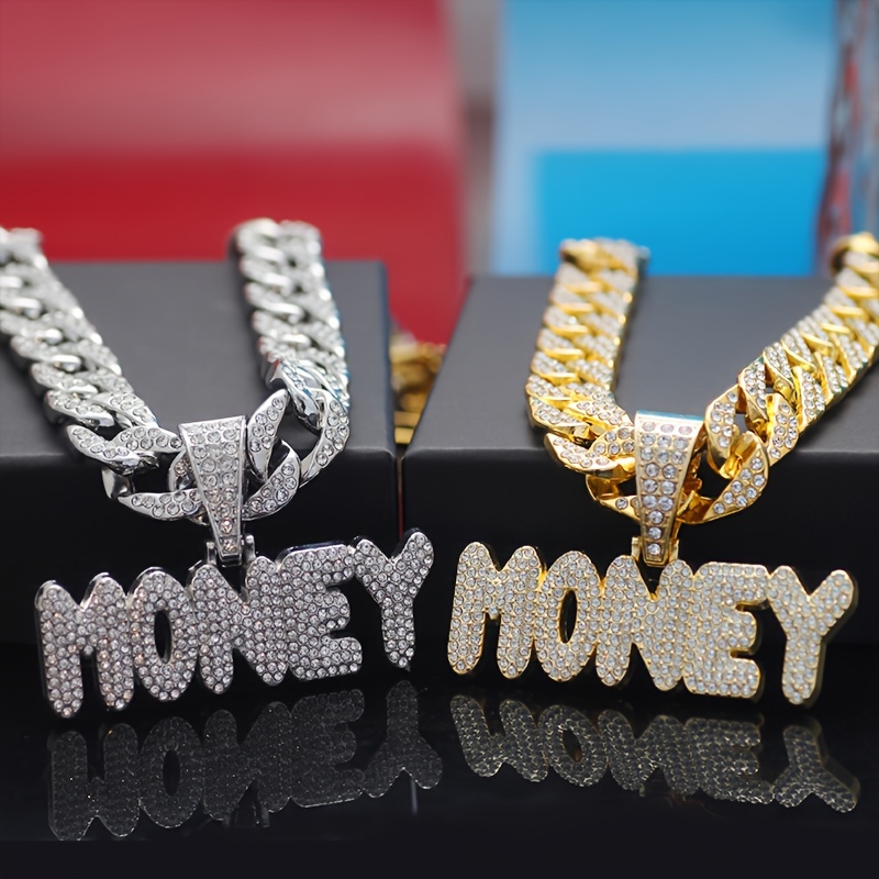 

A Shiny Money Pendant With An Ice Cuban Chain, A Miami Necklace For Men And Women, A Hip-hop Pendant Necklace Jewelry Gift.