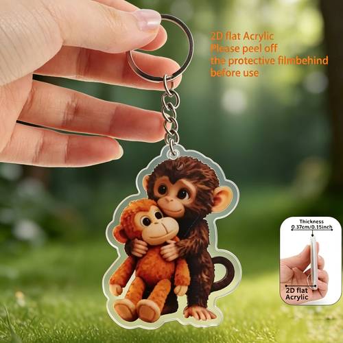 2d flat 2d holding monkey keychain impact monkey pendant backpack car key decoration