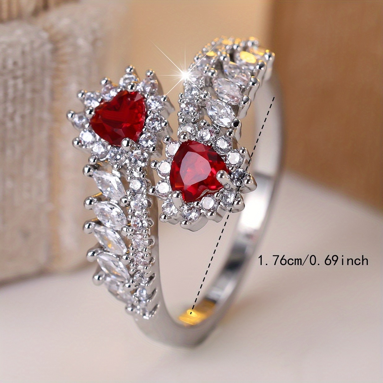 ANGOL Heart-Shaped Zirconia Adjustable Ring, Fashionable Gift
