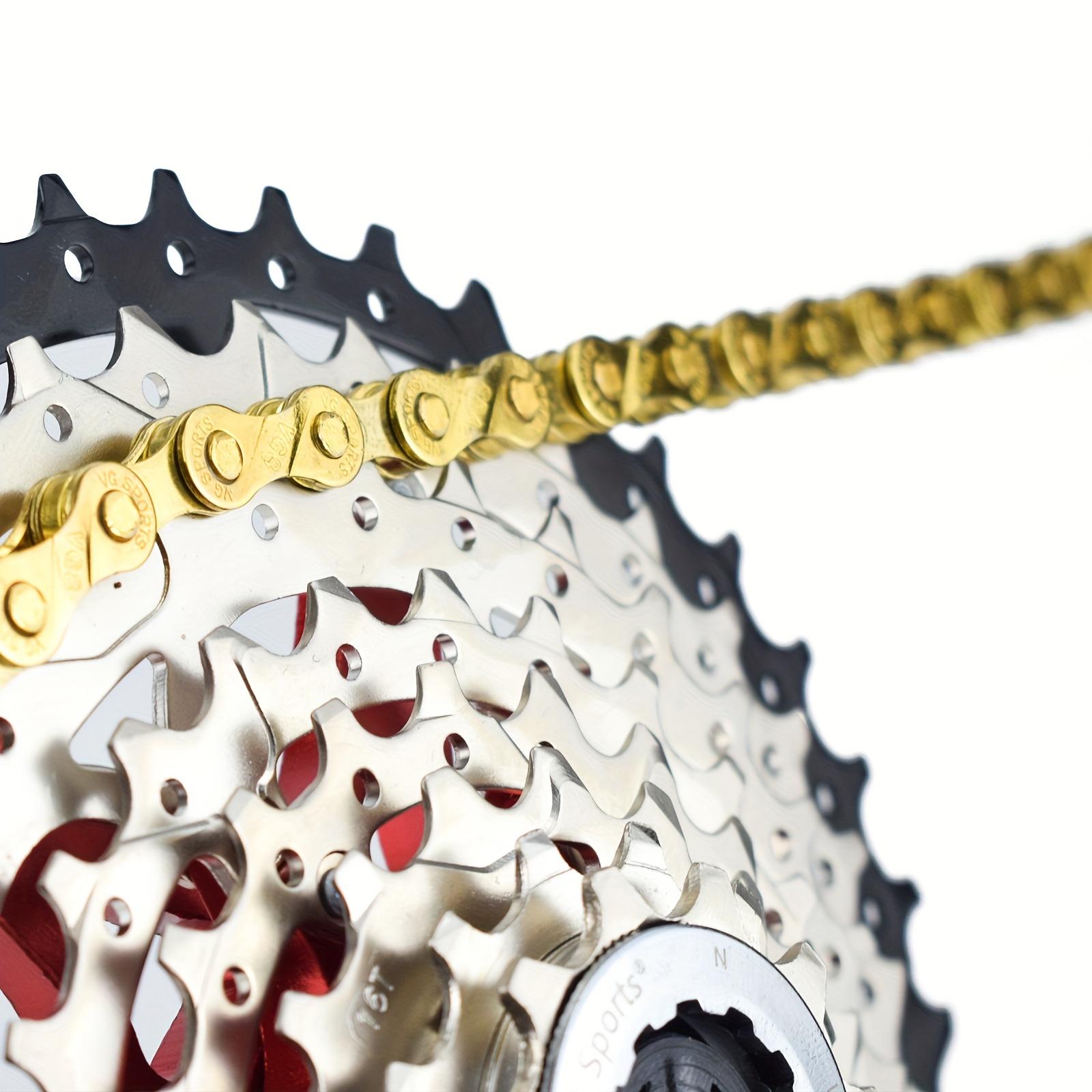 1 Durable Stainless Steel 6-8 Speed Golden Bicycle Chain - Rust-proof & Electroplated, Ideal For Electric Mountain & Road Bikes, Mountain Bike Accessories