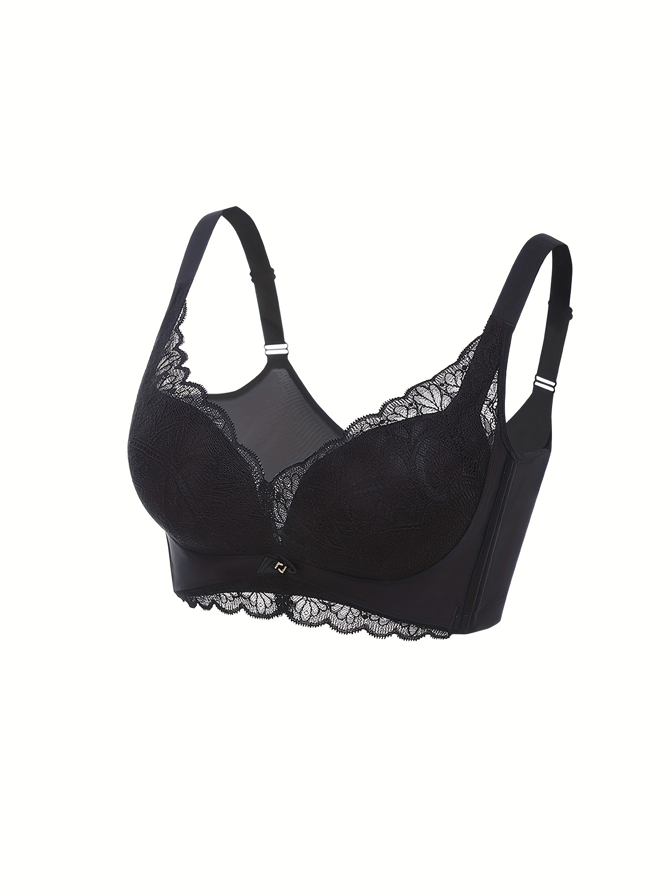 Contrast Lace Push Bra Elegant Solid Intimates Bra Women's - Temu Belgium