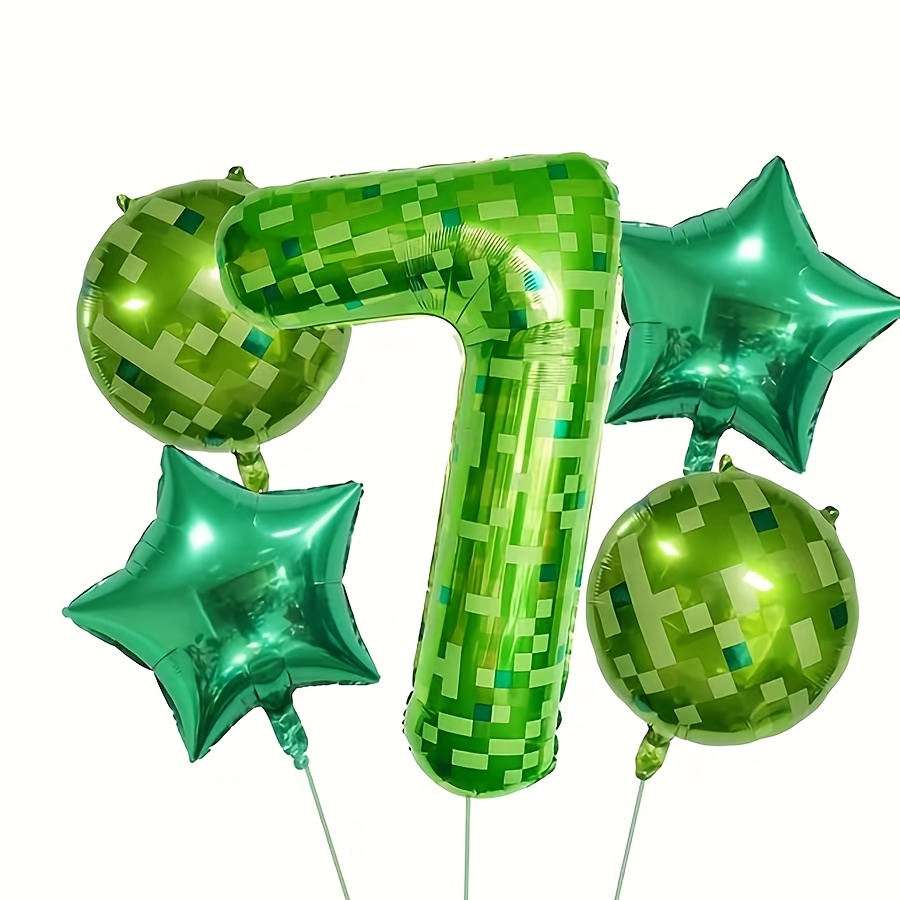 Image of A Set Of 5 Mixed Pixel Balloons, Including Round Balloons And Star-shaped Foil Balloons, Suitable For Birthday Parties, Party Decorations, Anniversaries, Valentine's Day, New Year, And Weddings