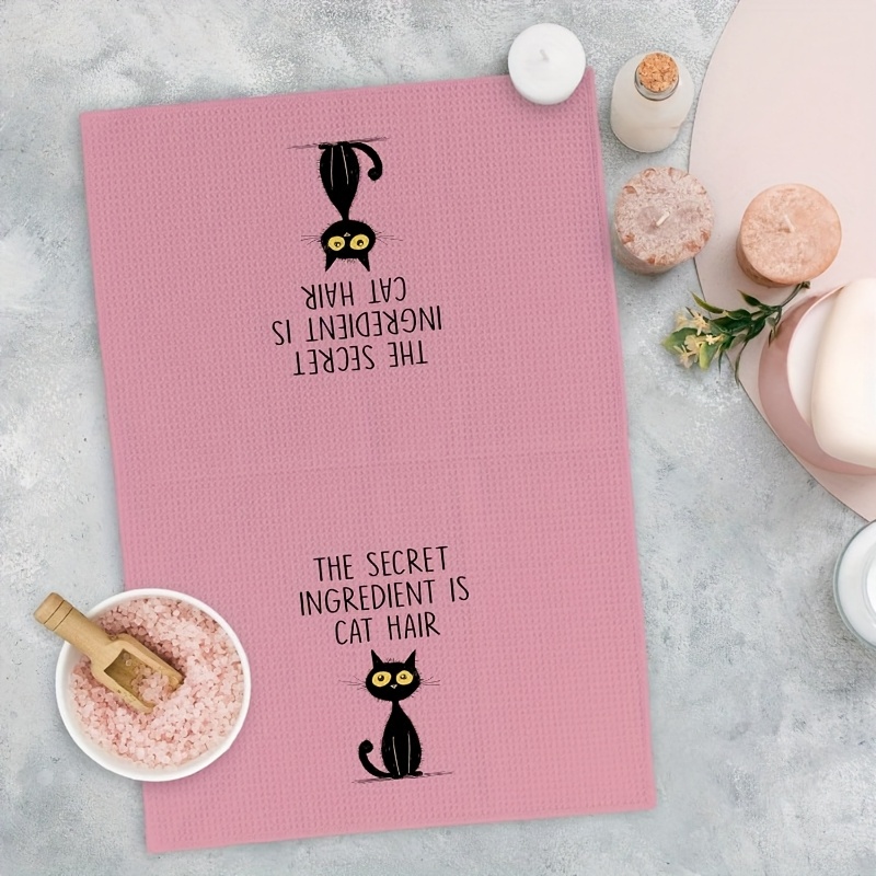 TEMU 1pc Fun Black Cat Kitchen Towel With "secret Ingredient Is Cat Hair" Design, Perfect Gift For Cat Lovers And Ladies, , Machine Washable, Ultra