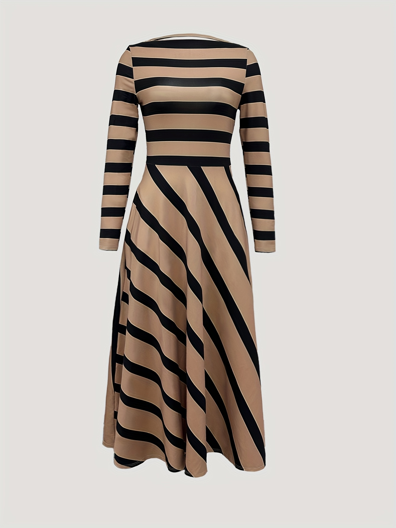 fashion fit striped khaki long sleeve maxi dress yt - Temu