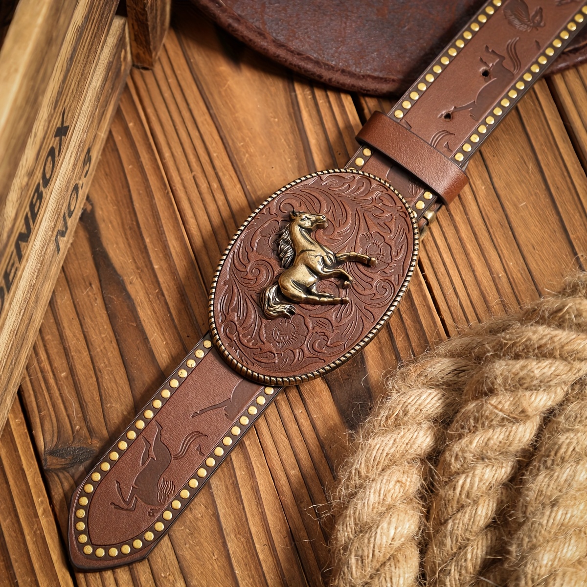 TEMU 1pc Western Style Pu Embossed Belt, Unisex Casual Vintage Belt ( Texture Random)