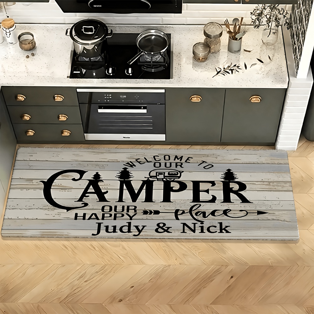 TEMU A Personalized Text Custom Name Welcome Mat Featuring A Camping , Suitable For Outdoor Patios, Courtyards, And Home Use In Bedrooms, Living