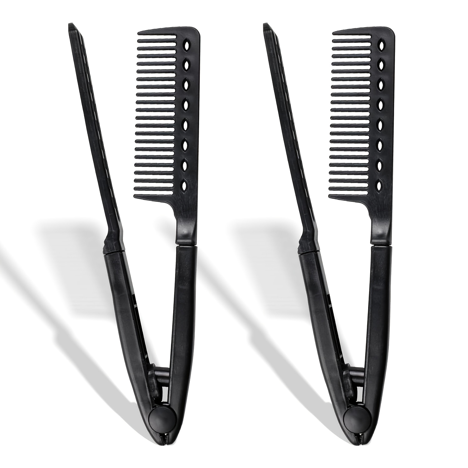 TEMU 2pcs Salon V-shaped Hair Straightening Comb – Hair Styling Brush Set, -free V-shaped Styling Tool For Smoothing & Straightening, Portable