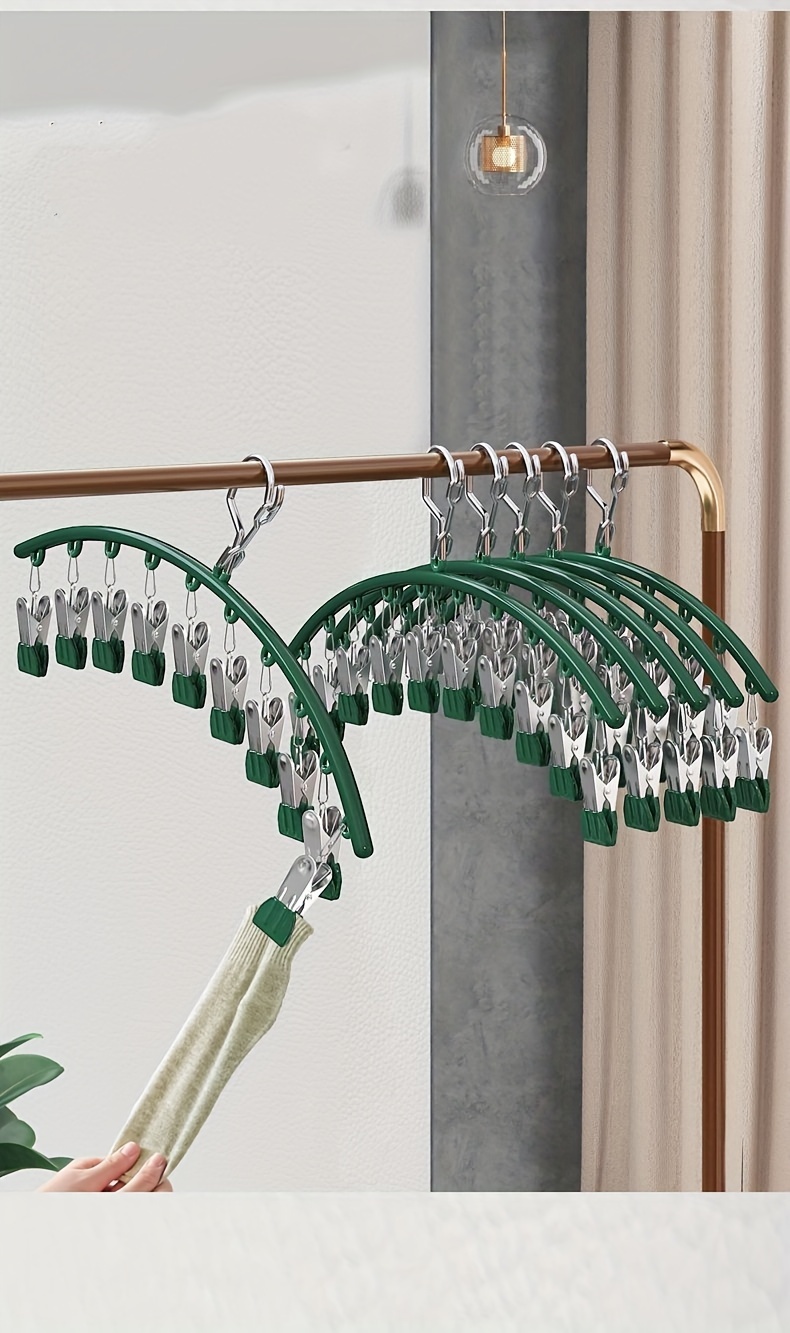 stainless steel sock rack curved multifunctional drying rack fully plasticized clothespin sock drying clothes hanger home hanging clothes traceless clip details 1