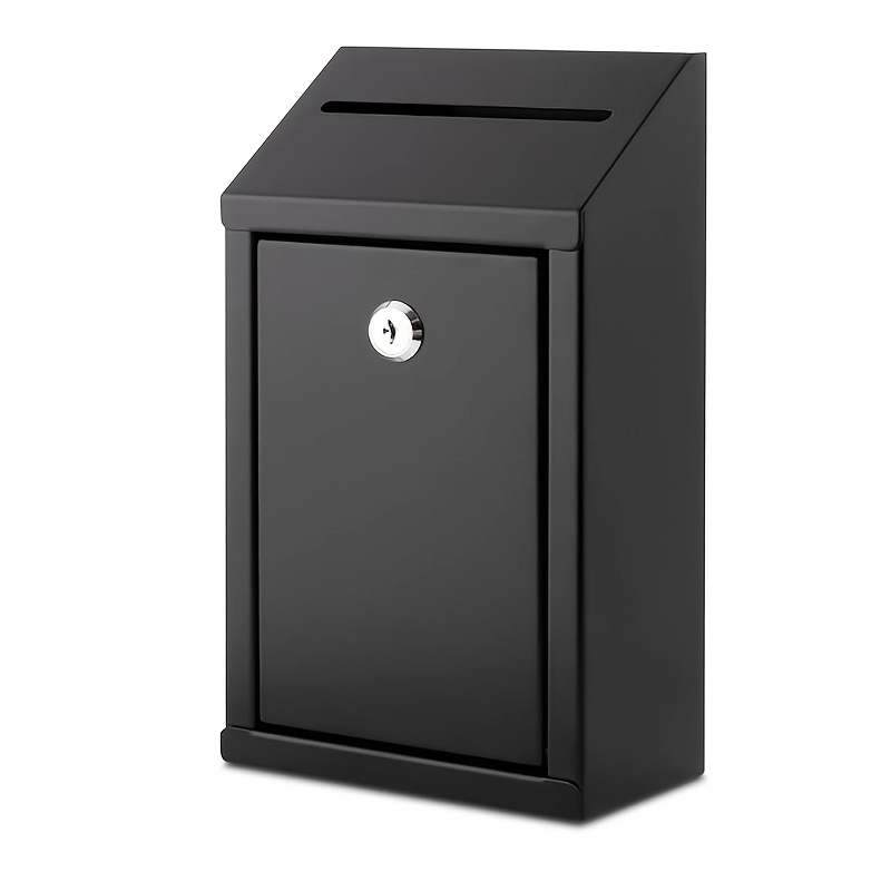 TEMU Metal Donation Box With Lock, Wall Mounted, Suggestion Box With 3 Iron Keys, Black, Box With Slot, 1-pack
