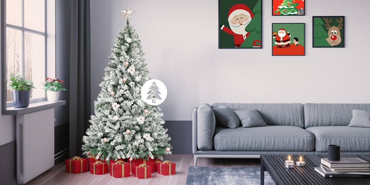 Christmas Tree, All-Snowflake Artificial Christmas Tree, Artificial Cedar Christmas Tree, 210cm, PVC, Flocked Christmas Tree, With Foldable Metal Stand And Frame, Suitable For Home Christmas Parties, Living Rooms, Outdoor Displays