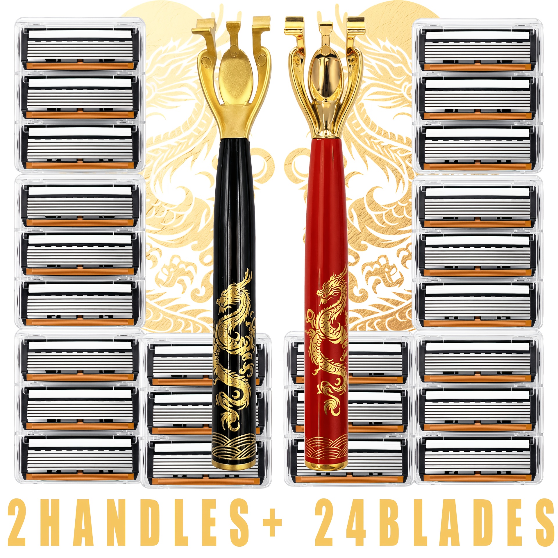 TEMU Rasoir de Sûreté Manuel Dragon Oriental de Bon pour Homme, spécialement conçu pour , avec 6 lames lavables en acier inoxydable à 6 couches pour