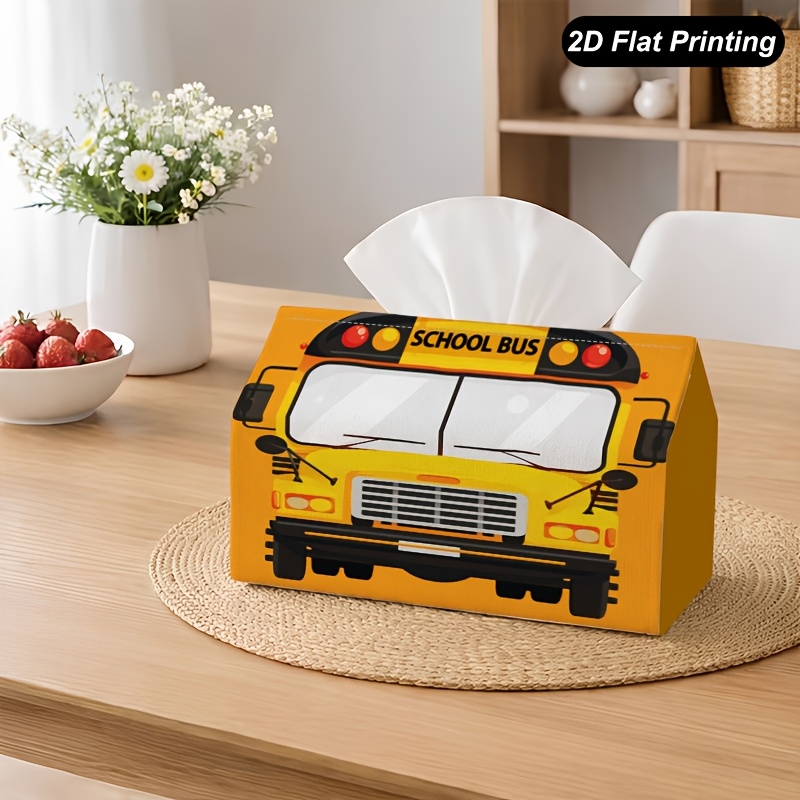 TEMU 1pc School Bus Tissue Box Holder With - Compact Polyester Desktop Dispenser Suitable For Home, Car,, Decor - Modern Decorative Holder For