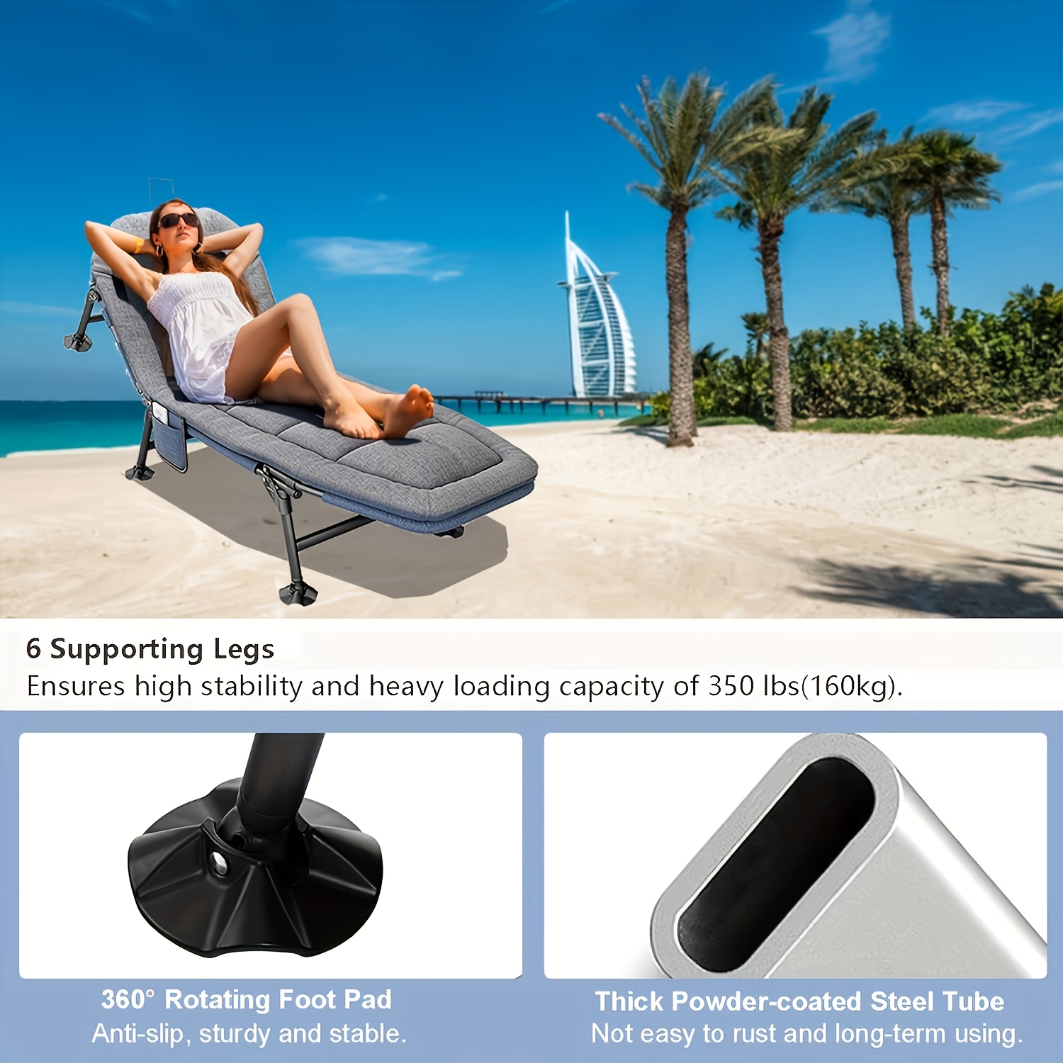 camping bed foldable neck pillow side pocket 150 kg camping Temu