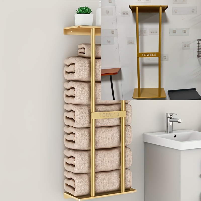 TEMU Bathroom Towel Rack - French Wall Mounted Storage Rack, Space Bathroom Additions, Holds 6 Large Towels, Sturdy Iron With Shelf, No Electricity