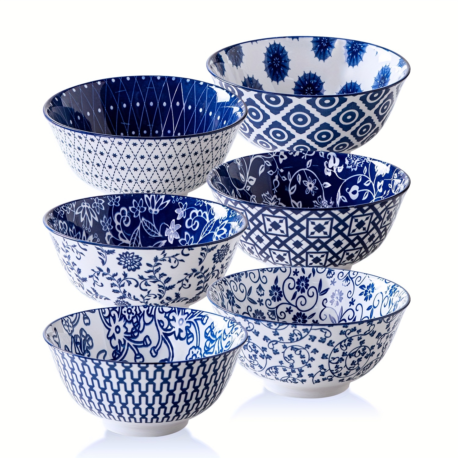 

6pcs, Cerkik Ceramic Soup Bowl Set, 24 Ounces, Ceramic Deep Grain Bowl, 6 Inches, Large Kitchen Rice Bowl, Used For Salads, Noodles, Desserts, Pasta, Rice, Oatmeal, Microwave Dishwasher Oven Safe,