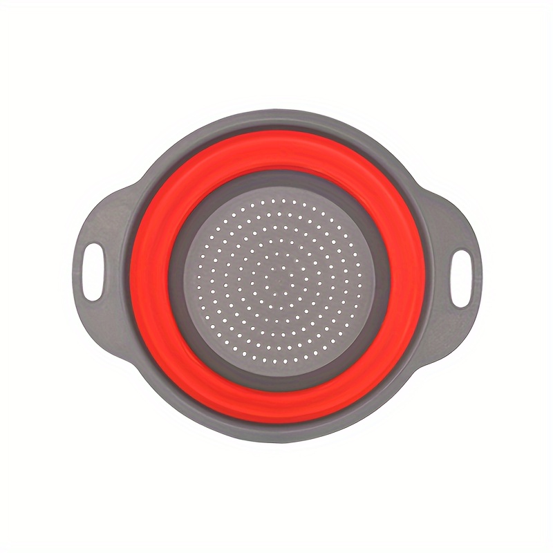 TEMU 1pc Collapsible Silicone Drain Basket - Round, Retractable, Food-safe Vegetable & Fruit Washing And Storage Solution , Red, Or Gray With Handle - Kitchen Use, Father Gift