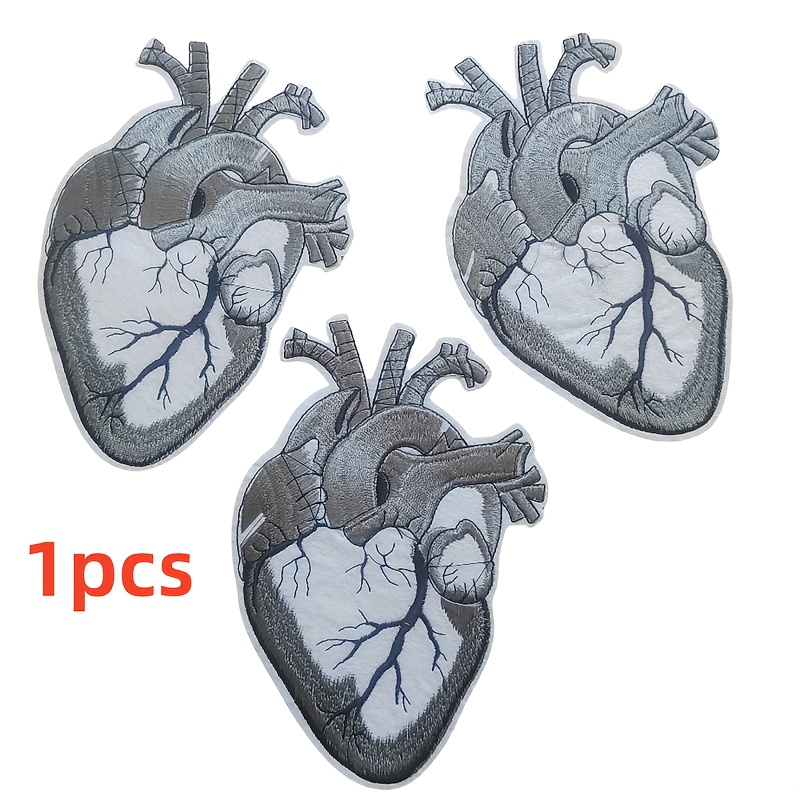 

1pc Large Grey Heart-shaped Iron-on Embroidered Patch, Diy Applique For Clothing And Accessories