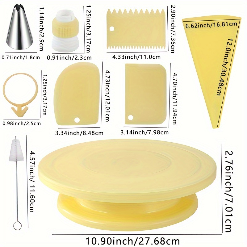 Cake Decorating Kit Turntable 10 Stainless Steel Tips 2 - Temu