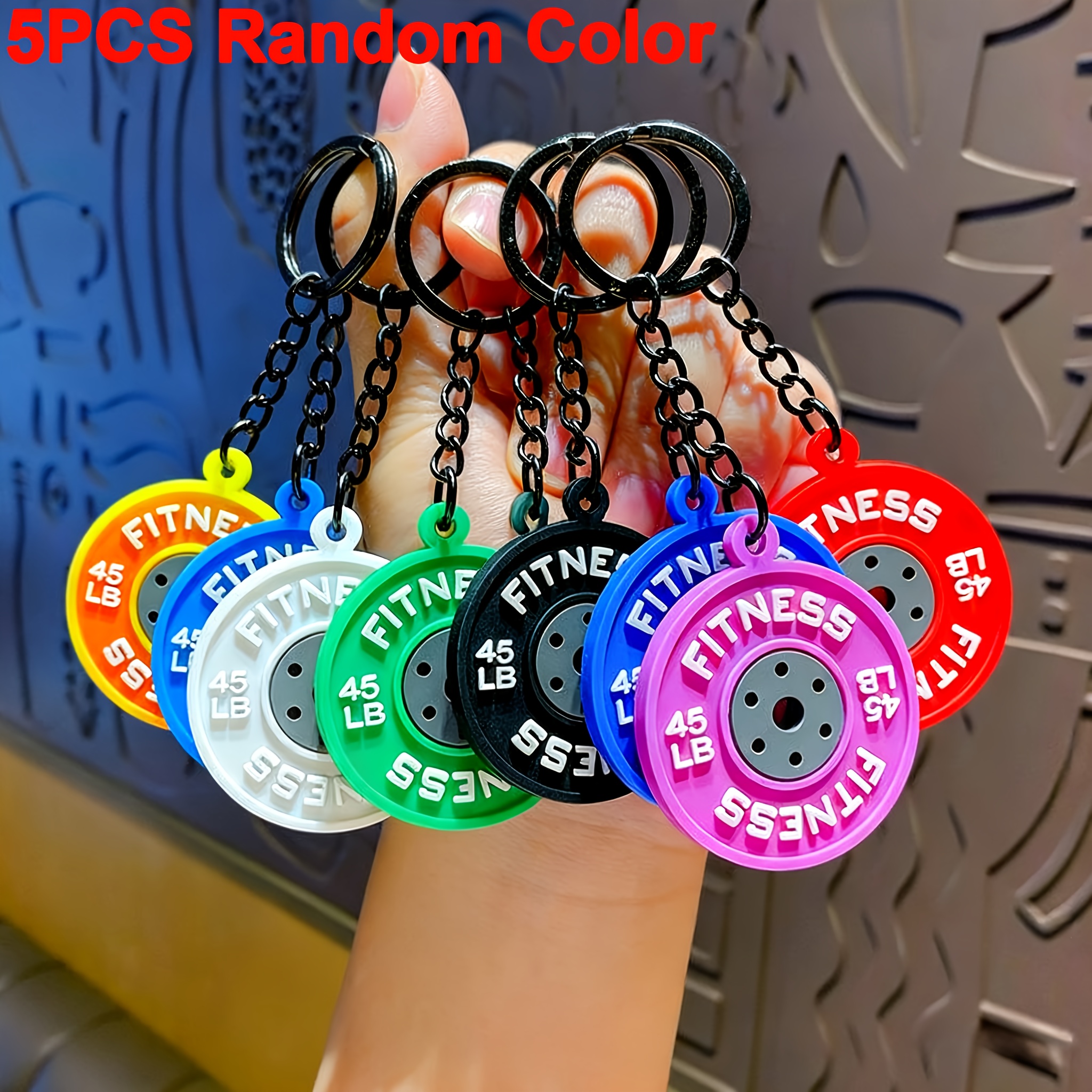 TEMU Portachiavi Fitness a Forma di Piastra da 5 Pezzi Colori Casuali, Regalo per della Palestra e Donne, Charm Divertente per Borsa e Accessorio