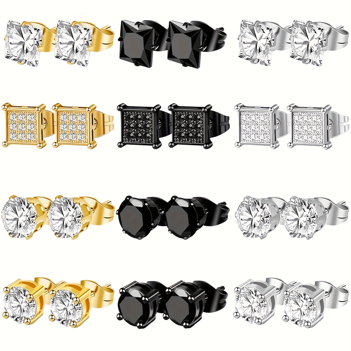 TEMU A Set Of 12 Claw Stud Earrings Made Of 304 304 304 304 304 Stainless Steel, Suitable For Men And Women, Featuring Cz Post Earrings That Are