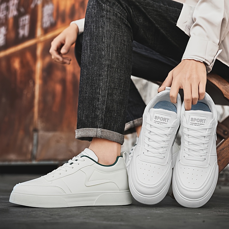 mens white low top sneakers high quality non slip pvc sole Temu