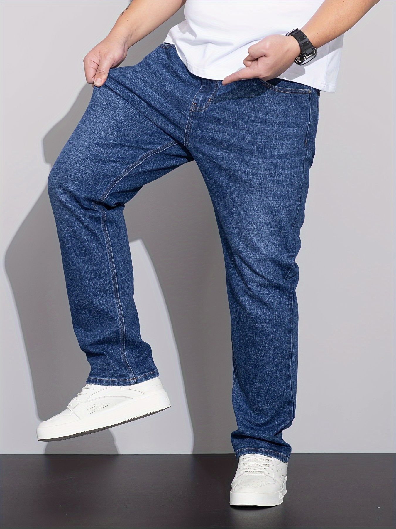 Plus Size Men's Casual Washed Jeans Loose Versatile Straight - Temu