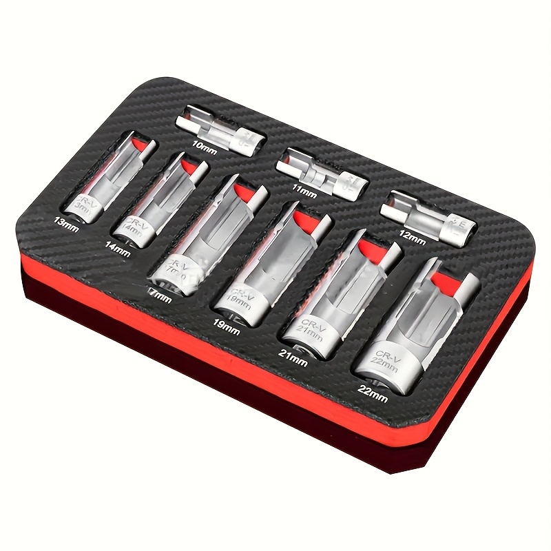 9pcs Steel Automotive Sensor Socket Offset Wrench Removal Tool Set, Hex Socket With Thread Tool 10-22mm, Suitable For Models