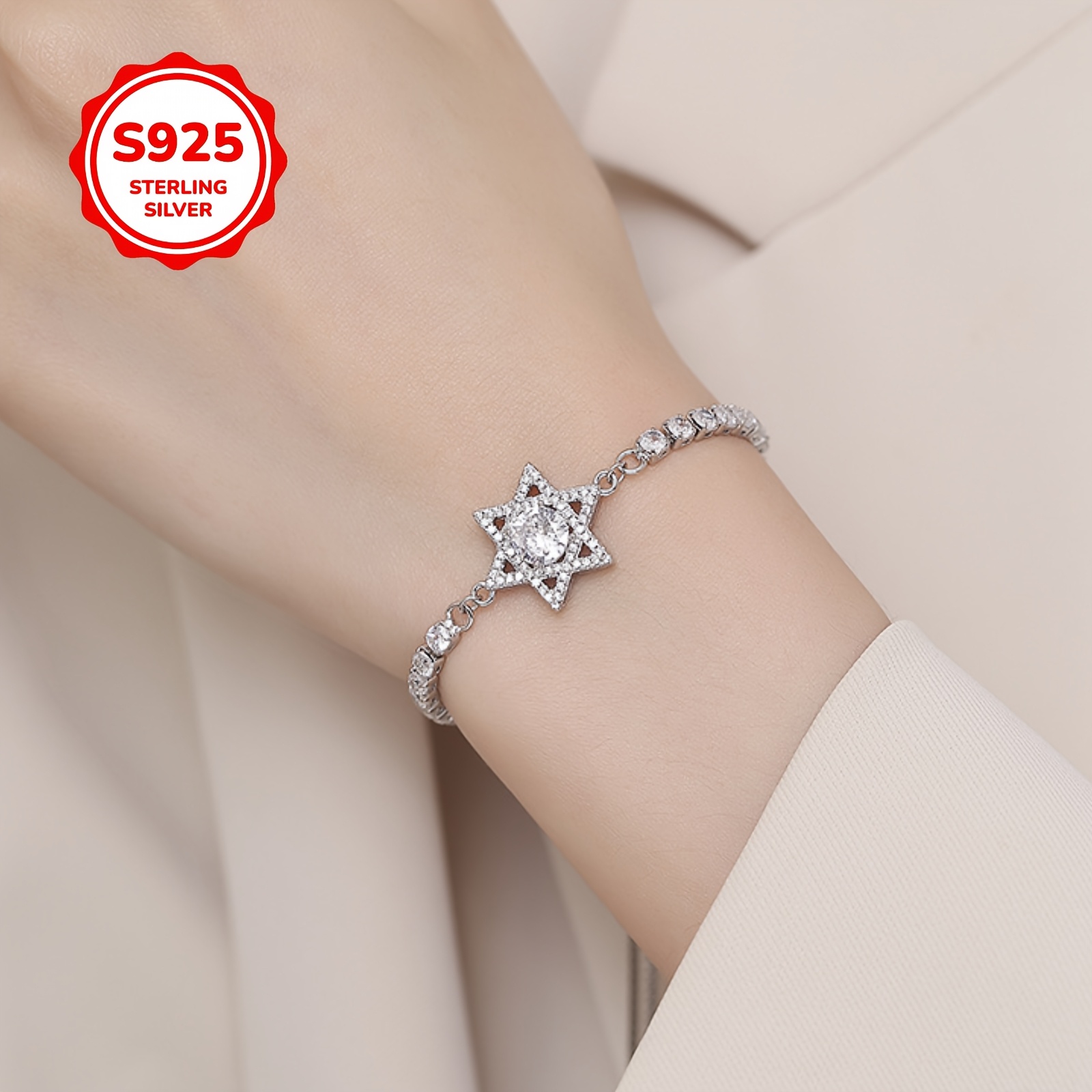 Women's Classic Elegant Hexagonal Star Design S925 Silver Bracelet