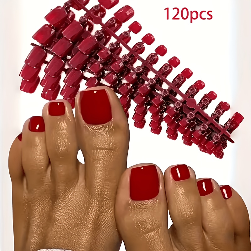 Image of 120pcs Short Square Press-on Toenails - Full Coverage, Red, Easy To, Durable And Comfortable, , Perfect For, Ideal For Nail Art Salons And Short For Nail Styles, Must-have For Fashion Enthusiasts