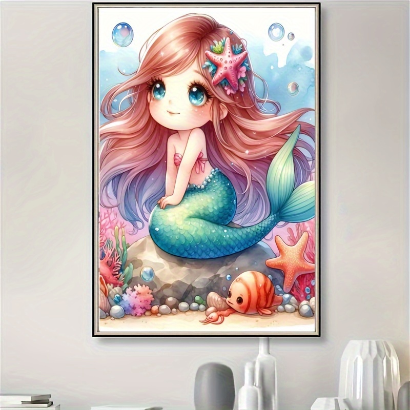

5d Diy Diamond Painting Kit - Little Mermaid Full Drill Round Diamond Art For Bedroom & Living Room Decor Diamond Painting Accessories Diamond Painting Kits Accessories