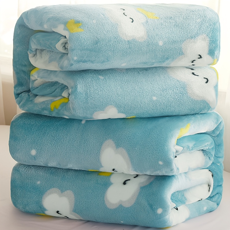 

1pc Flannel Fleece Blanket, Cloud Pattern, Double-sided , Weight, & Double Size, Nap, , Sofa, Bed End, Air Conditioning Blanket, Bedspread, , , , Use, For Christmas & Halloween - 250-300gsm