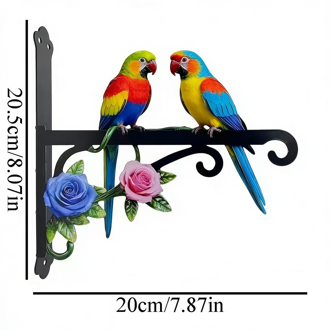TEMU 1pc Metal Colorful Parrot Theme Wall Decor, Hook And Hanger Flower Basket Hanging Frame, Rust-proof And Garden Decoration, Used For Hanging Wind