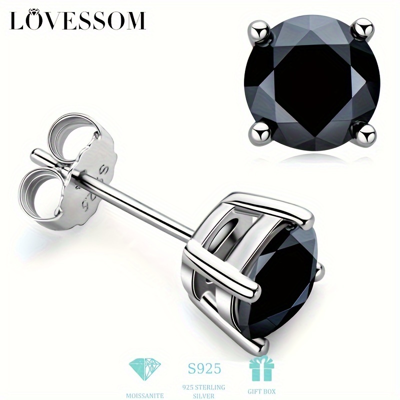 

Black Moissanite S925 Sterling Silver Round Stud Earrings For Men Women Couple Hip Hop Western Style Valentine's Day Mother's Day Proposal Engagement Wedding Anniversary Birthday Gift