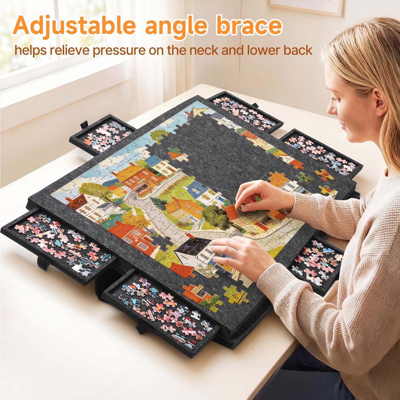 Puzzle Table with Drawers, Puzzle Mat for Up to 1000pcs Of   Puzzle, Portable Puzzle Table with 6 Drawers (Extra Large)