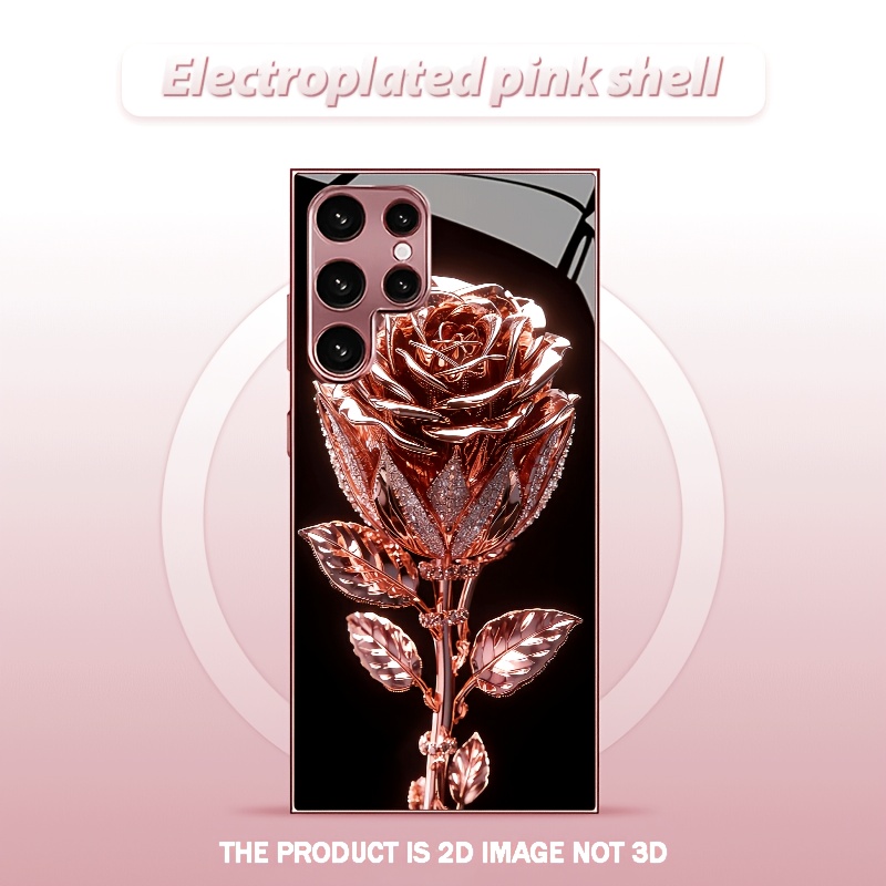TEMU Phone Case - (2d Flat) New Rose Golden/electroplated Pink Phone Case, Sparkling Rose Pattern For Galaxy