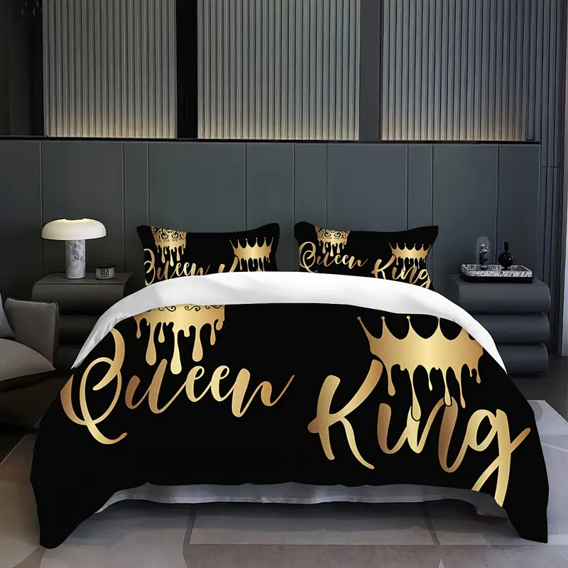 2 3pcs king queen letter print bedding quilt cover couple bedding soft and comfortable bedding with 1 2 matching pillowcases without filling suitable for bedroom 1 quilt cover 2 pillowcases no core Product details 3