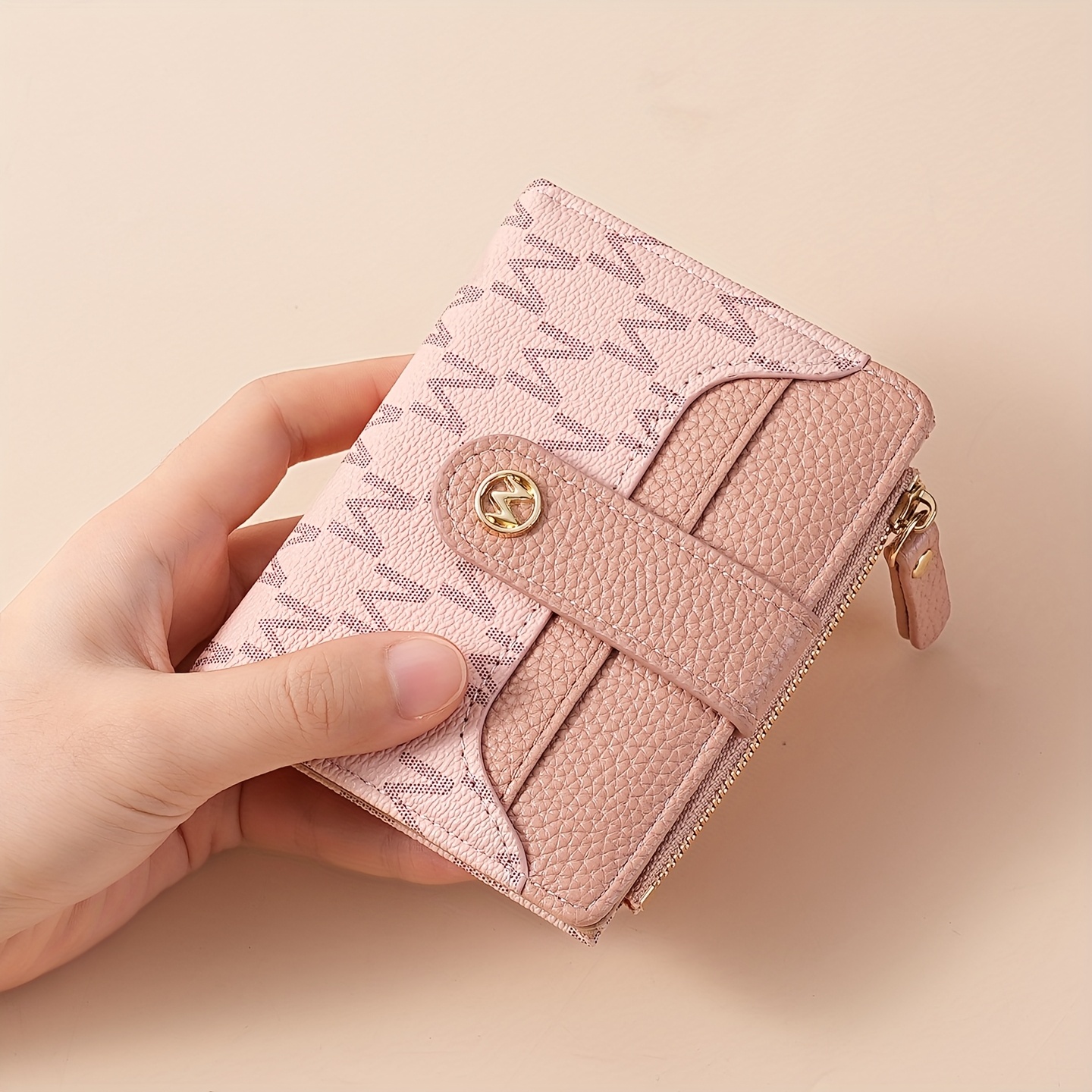 zippered small wallet cute womens m size snap wallet with card slots and id window