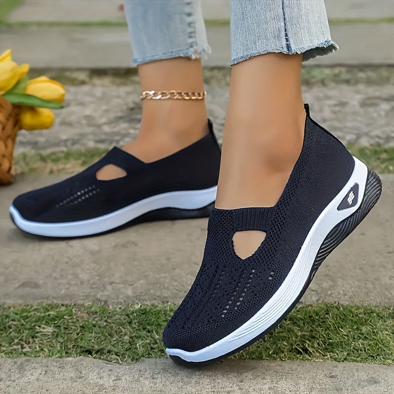 breathable mesh womens slip on sneakers lightweight   plus size outdoor walking shoes with embroidery detail     upper md sole casual walking shoes detailing durable  