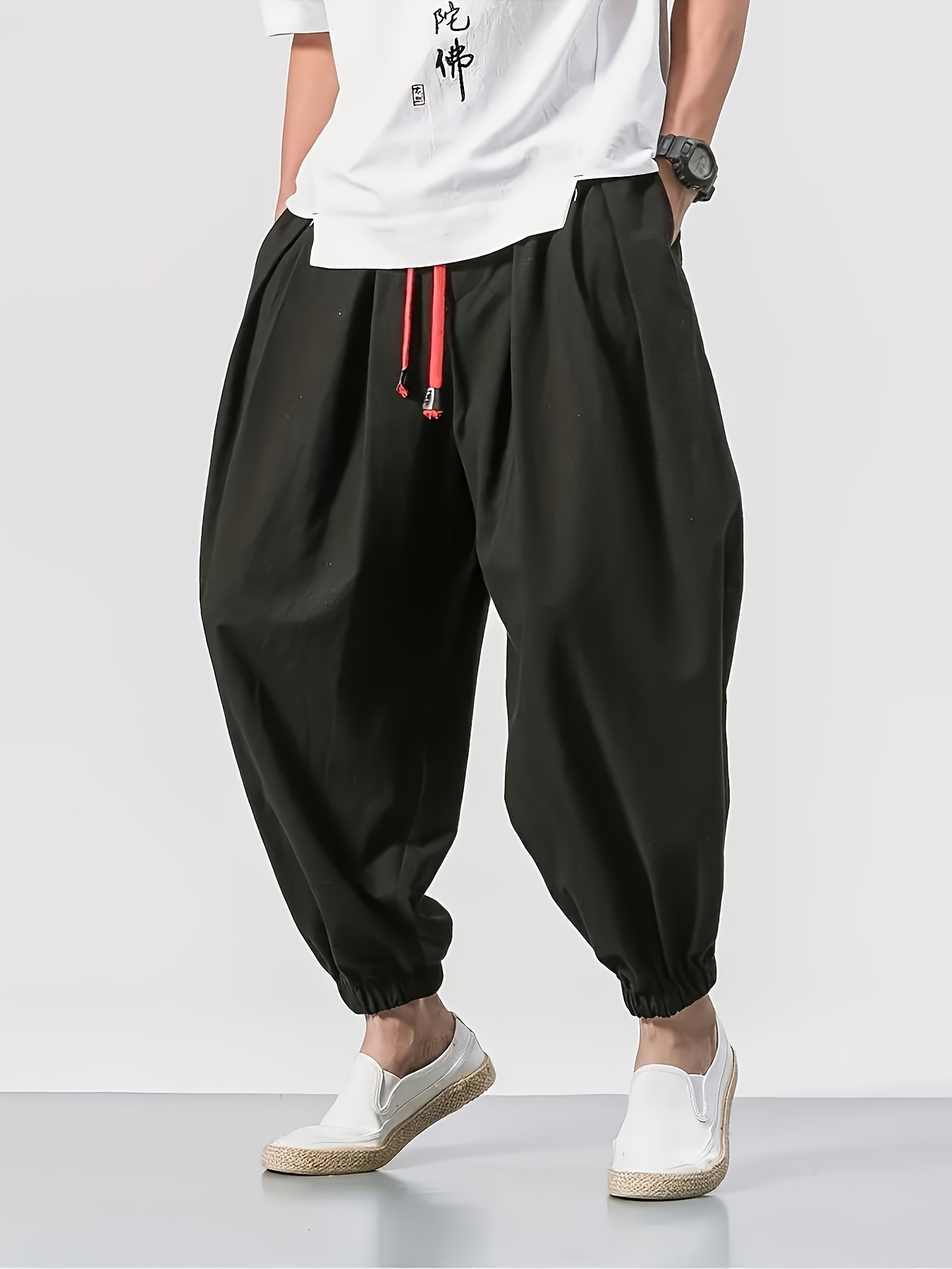 Cropped Men Oversized Sweatpants Loose Fit Baggy Cropped Trousers