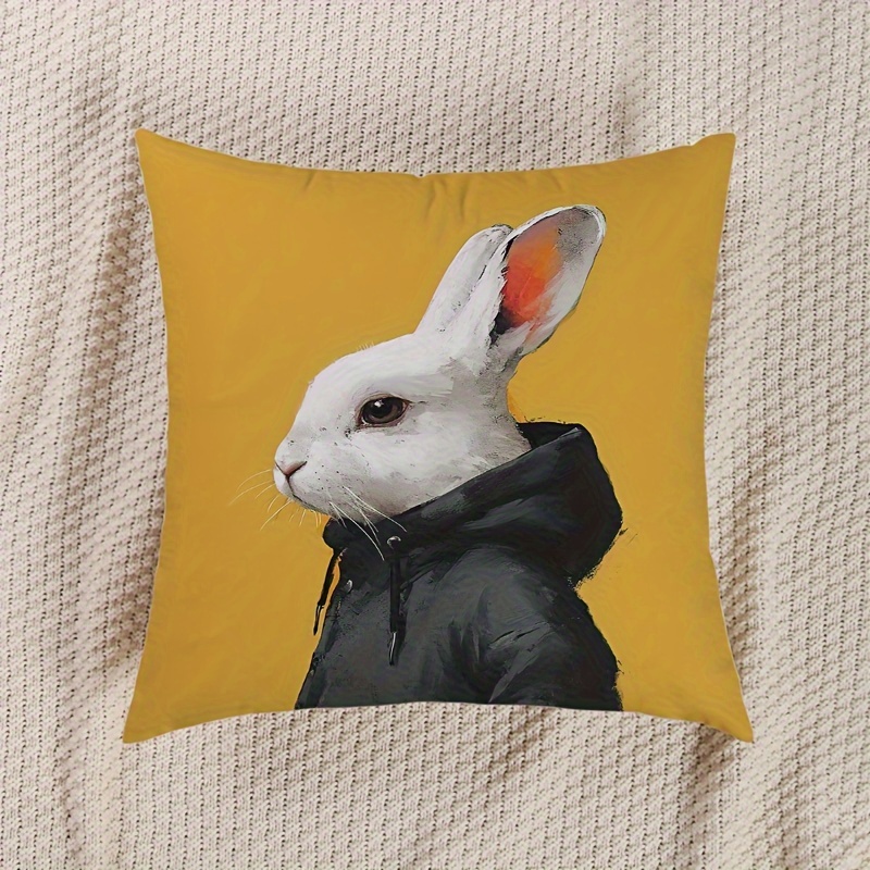 TEMU 1pc, Mr. Rabbit Decorative Pillow Case, Soft Home Decoration Cushion Cover For Sofa, Coffee