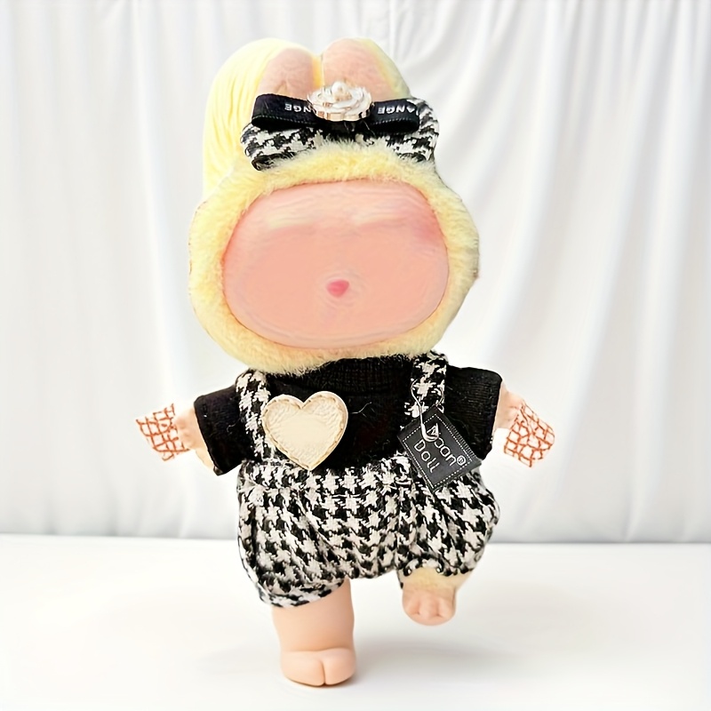 TEMU Labubu Clothing 3pcs Set, Bow Headdress, Clothes, Overalls, Exquisite Handmade, Suitable For Dressing Up Dolls (dolls Not Included)