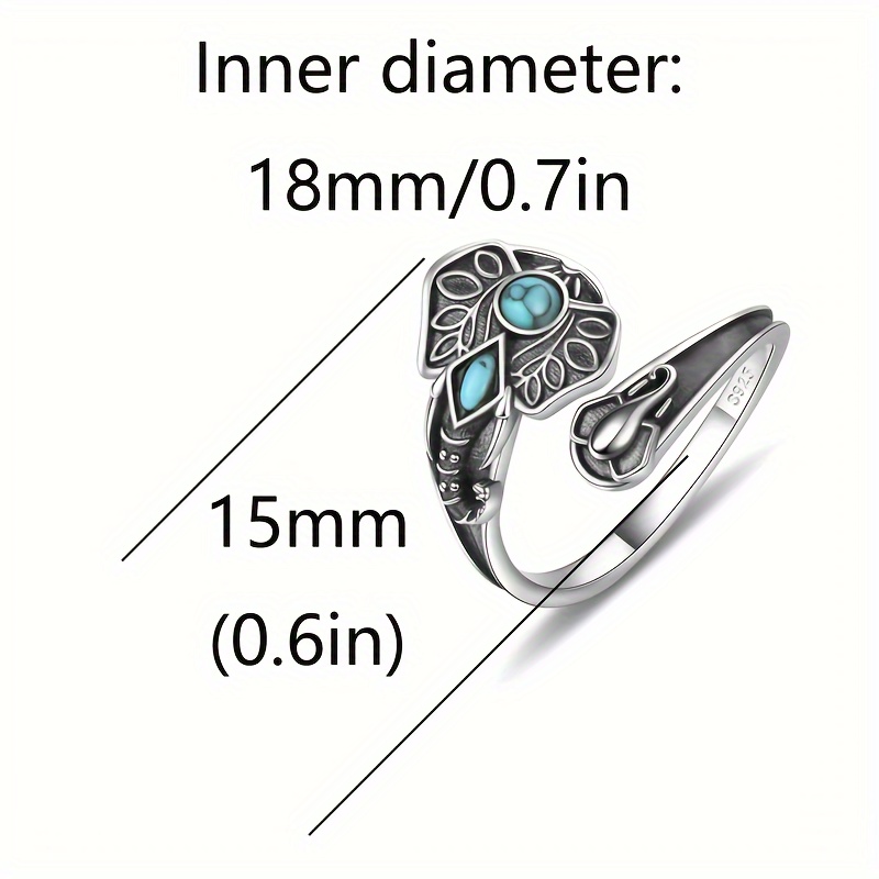 Adjustable Elephant Shape S925 Silver Ring with Turquoise