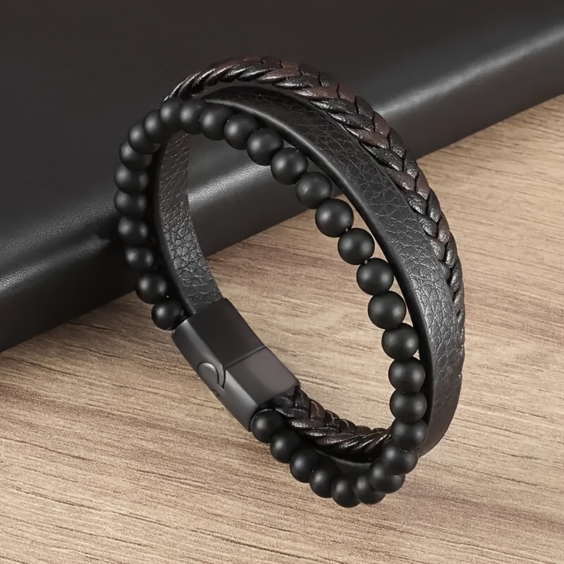 TEMU 1pc Of European And Style Multi-layered Braided Rope Bracelet, Matte Bracelet, Versatile Niche For Men's Business, Daily Wear As A Gift For Your