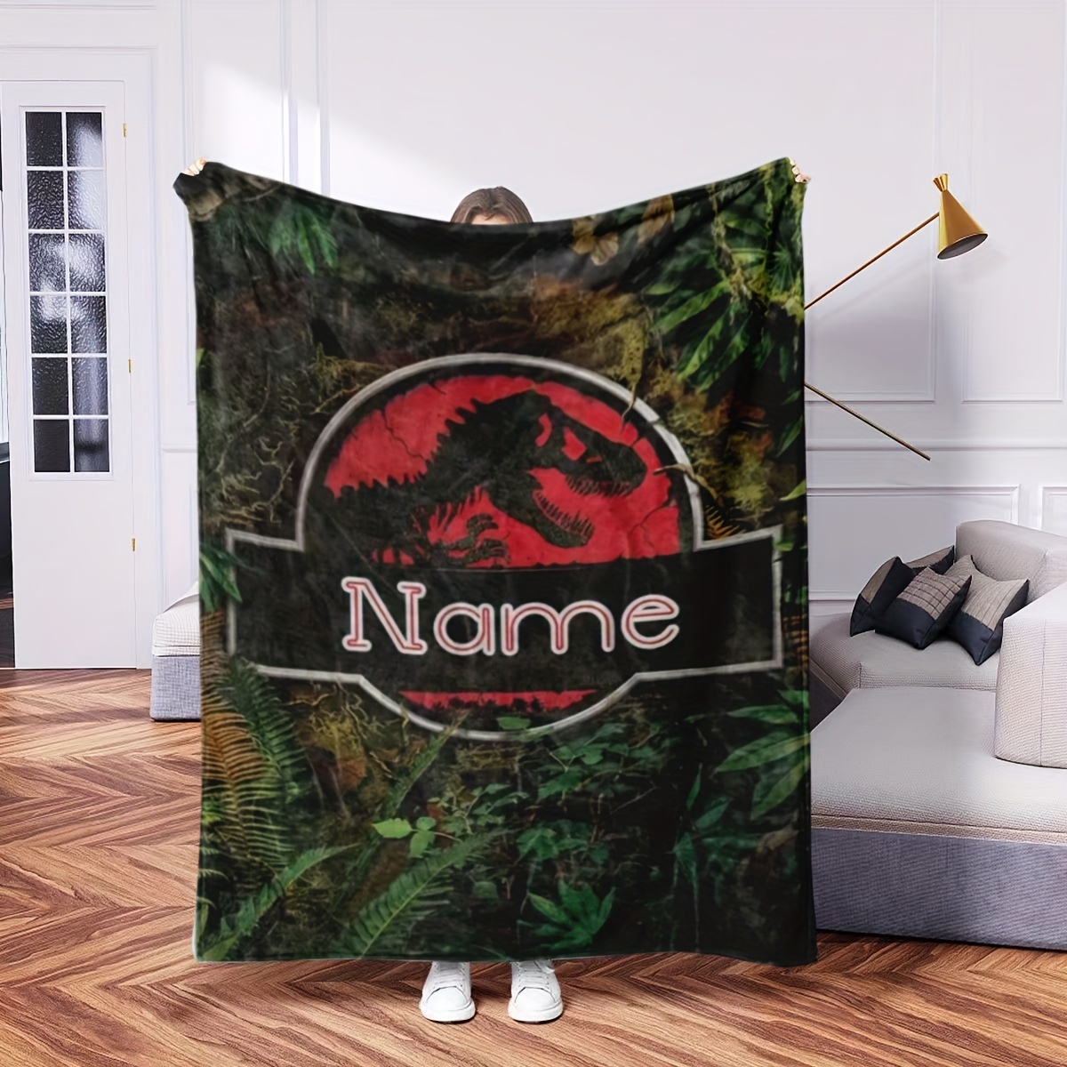 

Customized Dinosaur Name Blanket, A Gift For Dinosaur- Friends, Very Suitable For Tables, Game Rooms, Sofas, Beds, Travel, Camping, Digital Printed Blanket